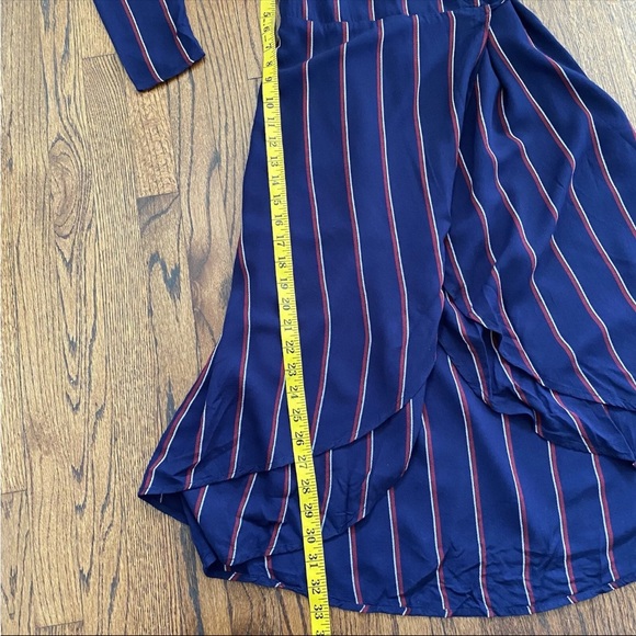 RAILS Priya Navy Oxblood Striped Wrap Ruffle Midi Dress Size XS long sleeve NWT‎ - Picture 10 of 11